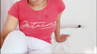 Busty girlfriend in white leggings was fucked by her lover