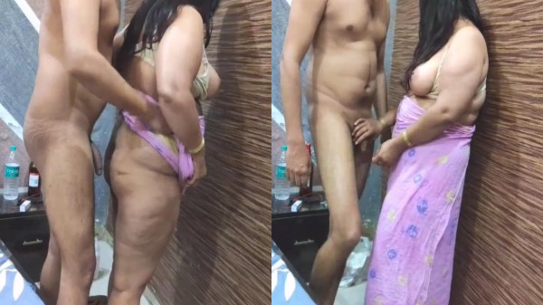 Pink dress aunty fucks with her husband big cock