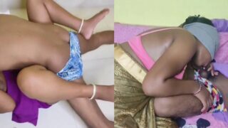 Tamil aunty sucks and ride a black dick with face mask