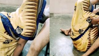 Yellow saree shy aunty licks and sucks her young son cock