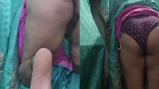 Green saree Tamil aunty expose her wet pussy in doggy