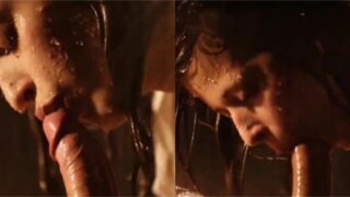 Wet girl gives a romantic blowjob to her girlfriend cock
