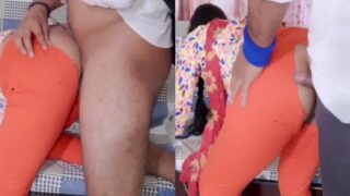 An orange dress bhabhi has doggy sex with her brothers cock