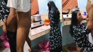 Black dress bhabhi has rough sex with her brother-in-law in kitchen