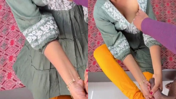 Married bhabhi gives a handjob to her brother cock