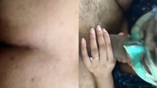 Mask lady sucks and blows her brothers big cock
