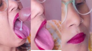 Rose lipstick aunty enjoys her stepson dick in hot blowjob
