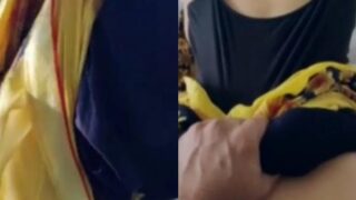 Yellow saree aunty enjoys a doggy sex with her customer
